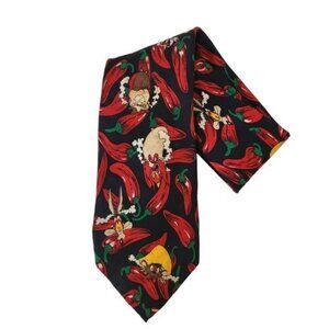Vintage Looney Tunes Mania 90s Chili Peppers All Over Print‎ Men's Silk Neck Tie